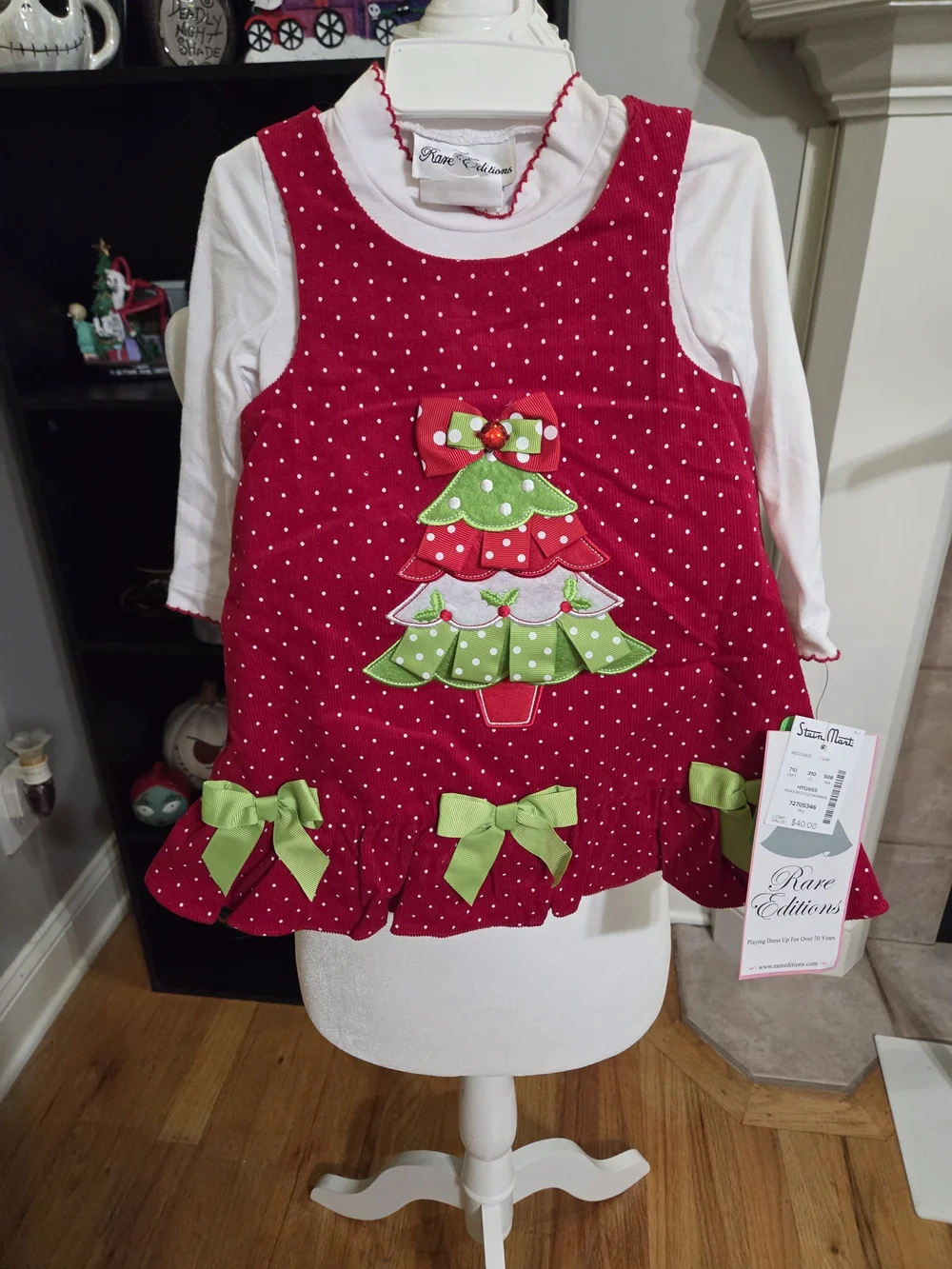 Rare Editions Red and Green Polka Dot Holiday Dress Set